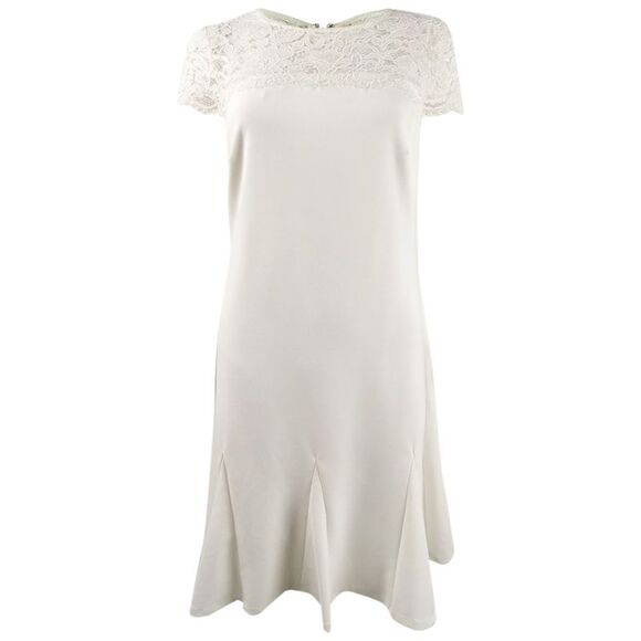 Lauren by Ralph Lauren Women's Lace Yoke Dress (12, Chic Cream) Lauren by Ralph Lauren Women's Lace Yoke Dress (12, Chic Cream)